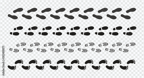 Step footprints paths. footstep prints and shoe steps . shoe tread footprints vector illustration isolated on transparent background