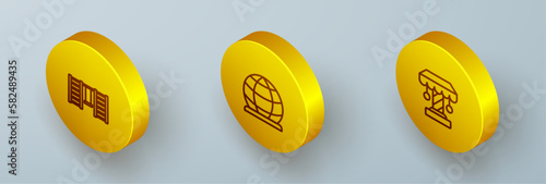 Set Isometric line Swedish wall, Playground climbing equipment and Attraction carousel icon. Vector