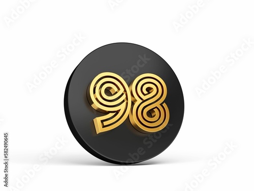 Beautiful design of royal golden 98 number on a black round isolated on white background
