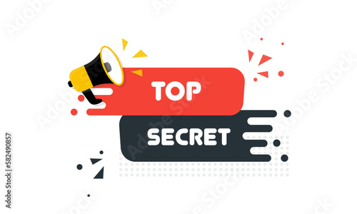 Top secret banner. Flat, red, black, top secret information. Vector illustration.