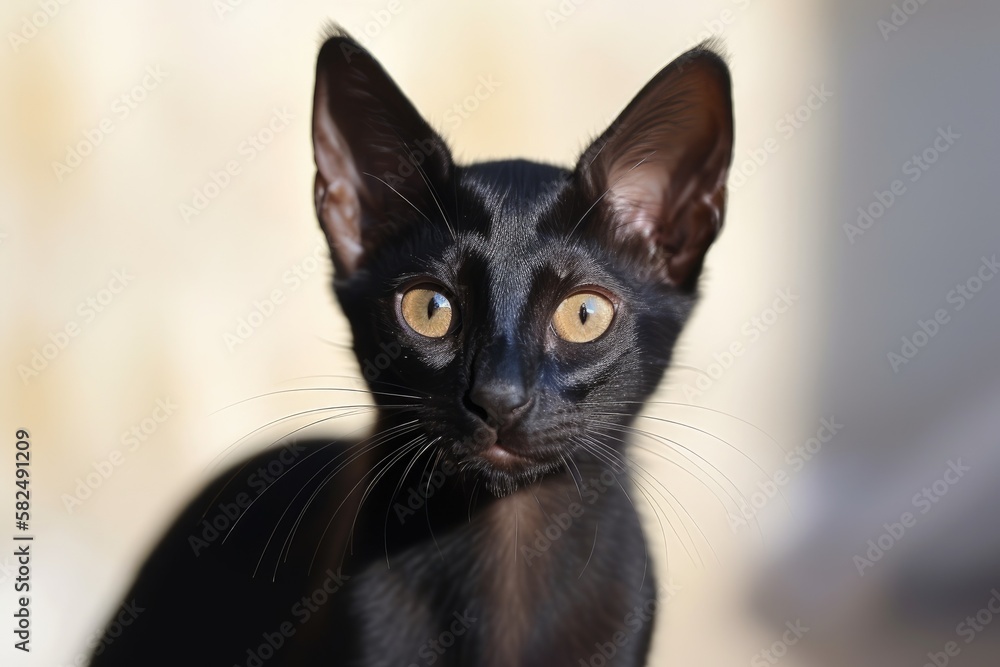 Interesting black Oriental kitten. Generative AI