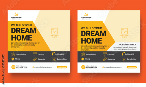 Construction renovation handyman home repair social media post template