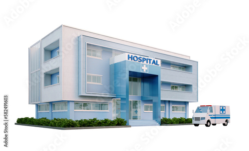 Hospital exterior isolated with ambulance
