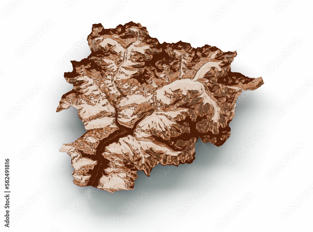 3d illustration of Andorra topographic map on a white background 3d illustration of Andorra topographic map on a white background