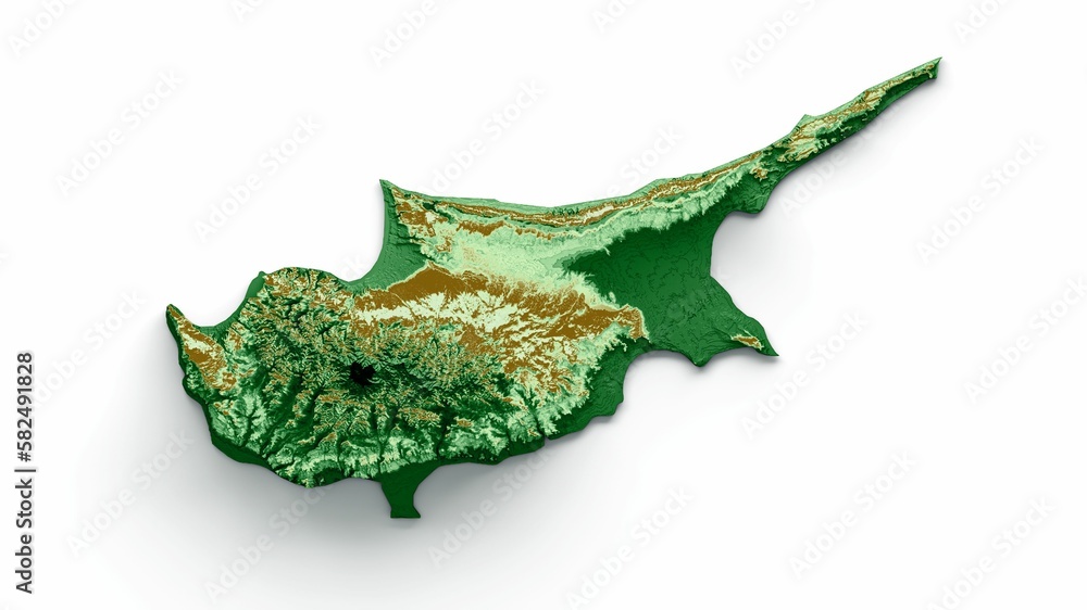 Fototapeta premium 3D illustration of the green topographic map of Cyprus on a white background