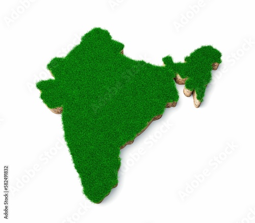 3d illustration of the Indian map covered with green grass on a white background