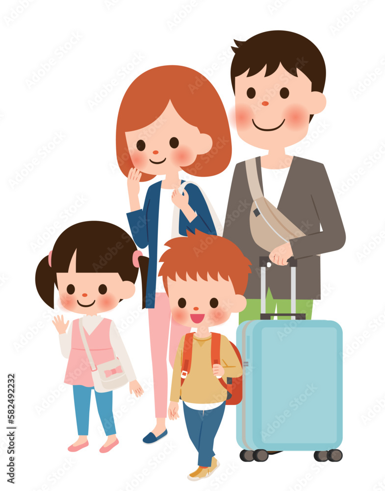 家族旅行　旅行へ行く家族