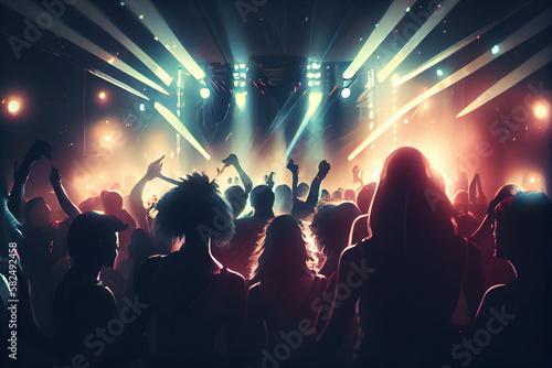 Young woman having fun at the disco. AI generated