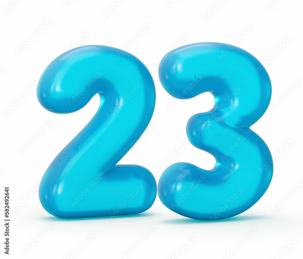 3d rendering of the Blue jelly digit 23 isolated on white background, colorful numbers for kids 3d rendering of the Blue jelly digit 23 isolated on white background, colorful numbers for kids