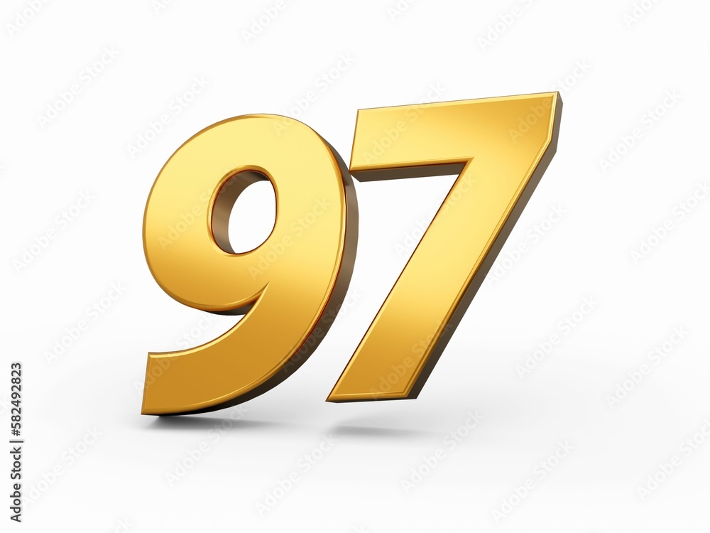 3D render of golden 97 digits isolated on a white background 3D render of golden 97 digits isolated on a white background