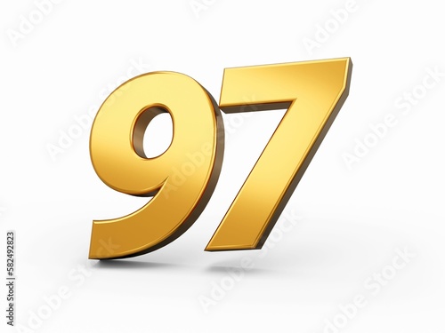 3D render of golden 97 digits isolated on a white background