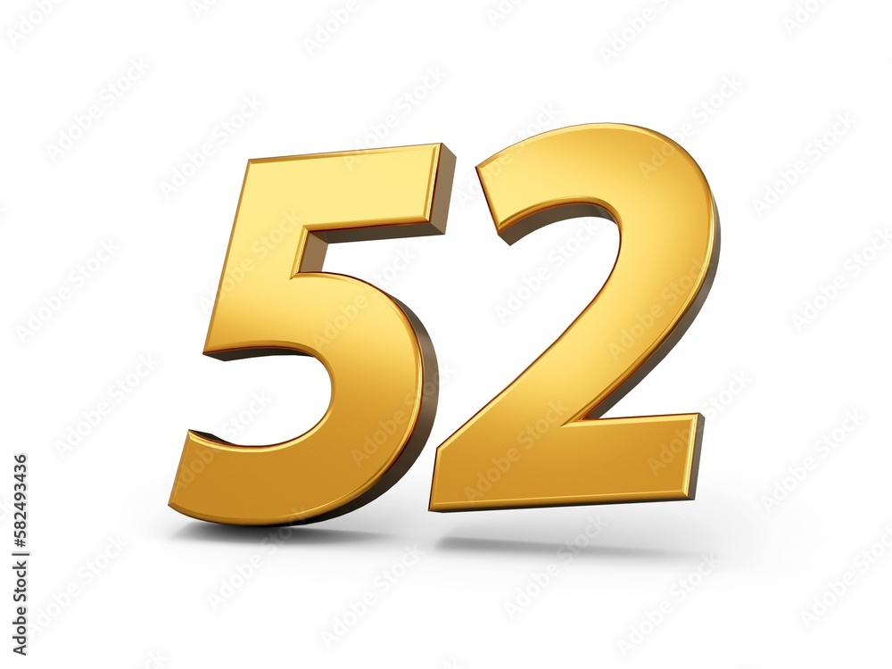 Gold number 52 isolated white background Gold number 52 isolated white background