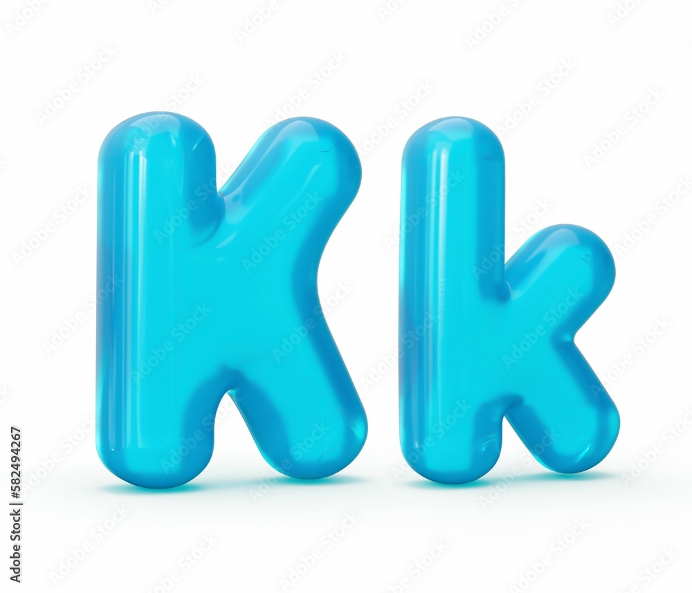 3D rendering of the blue jelly letter K isolated on the empty white background 3D rendering of the blue jelly letter K isolated on the empty white background