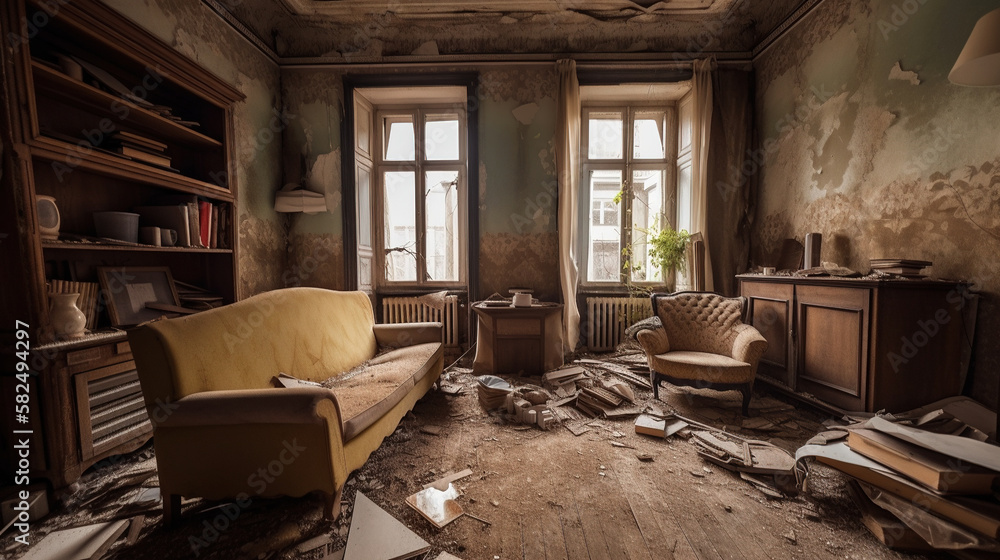 Abandoned living room interior. AI Abandoned living room interior. AI