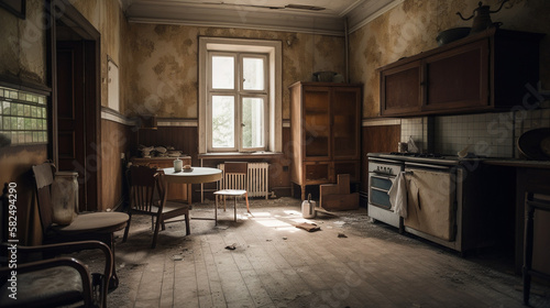 Abandoned apartment interior. AI © Oleksandr Blishch