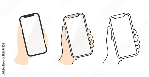 スマホと手 フラットデザイン ベクターイラスト