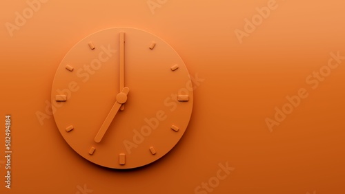 Minimal Orange clock Seven 7 o'clock abstract orange Minimalist wall clock 3d Illustration