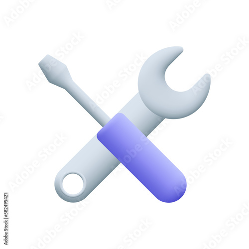 Repair tools with wrench and screwdriver. Fix and repair concept. 3d vector icon. Cartoon minimal style.