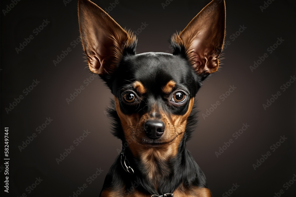 Russian toy terrier dog with caution and suspicion, concept of Fearful and Alert, created with Generative AI technology - obrazy, fototapety, plakaty 