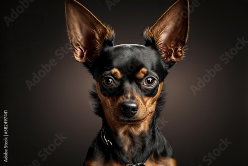 Russian toy terrier dog with caution and suspicion, concept of Fearful and Alert, created with Generative AI technology photo