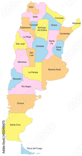 Carte d'Argentine avec représentation des provinces - Nom des provinces en espagnol - Textes vectorisés et non vectorisés sur calques séparés