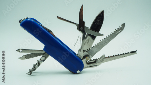 Multi-purpose blue handle on a white background
camper knife