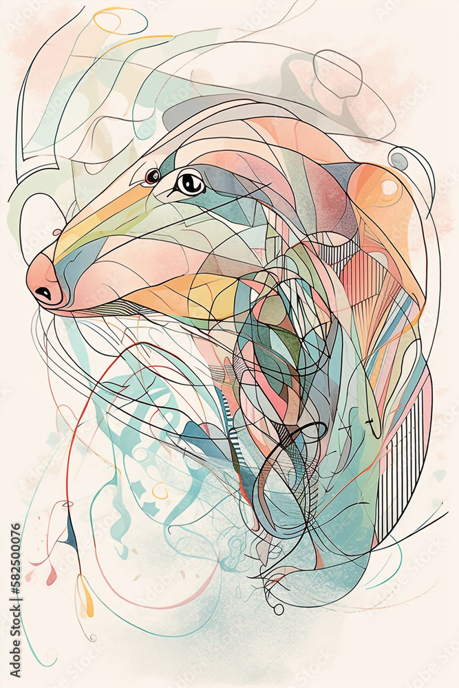 Rat Shaped Line Art Combined With Abstract Watercolors Generative AI Digital Illustration Part#180223