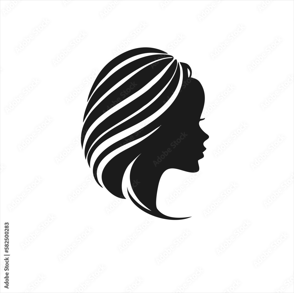 illustration of long hair woman icon style, face woman logo for woman hair salon business design