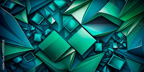 An abstract geometric pattern in shades of blue and green Generative AI