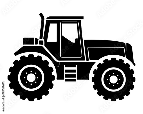 black silhouette of a tractor on a white background. farm equipment icon. flat vector illustration.