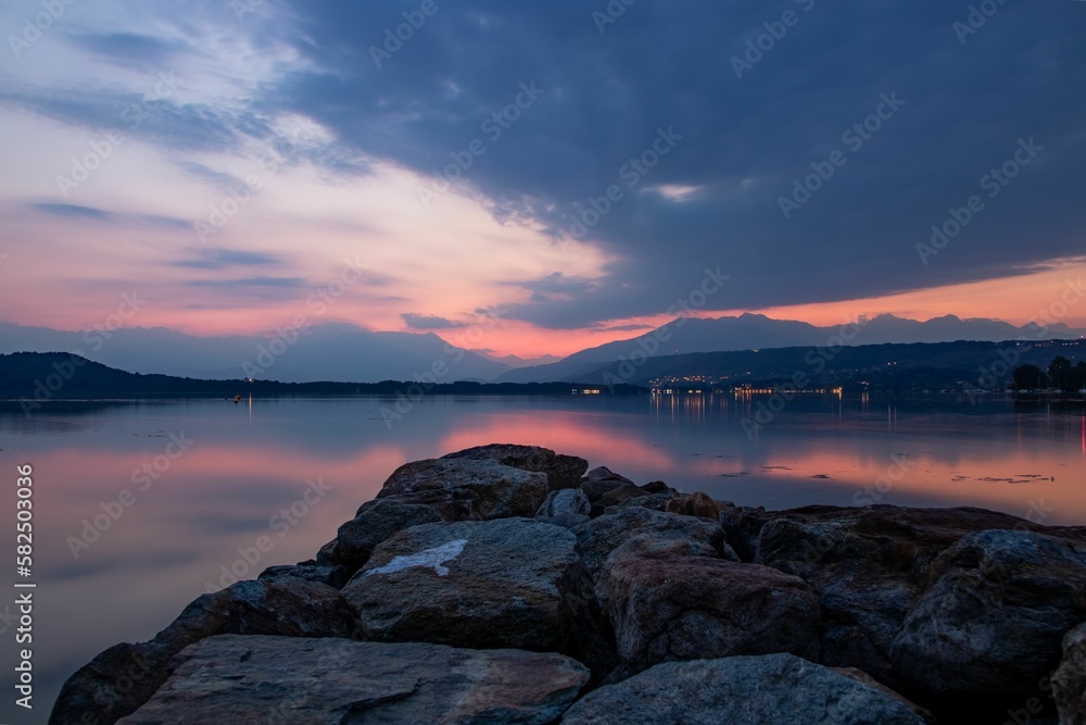 Beautiful shot of Lake Maggiore in Italy during a sunset