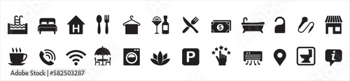 Travel and tour icons set. Tourism vector icon collection. City hotel facility sign.