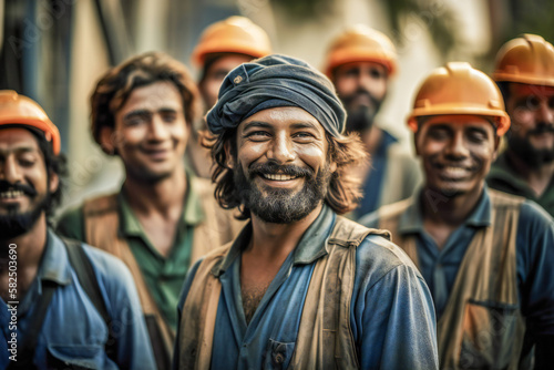 A group of happy ethnic workers laughing. Created with Generative AI technology. © Adrian Grosu