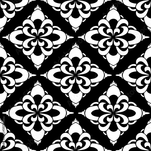 seamless symmetrical black and white pattern of abstract geometric shapes, texture