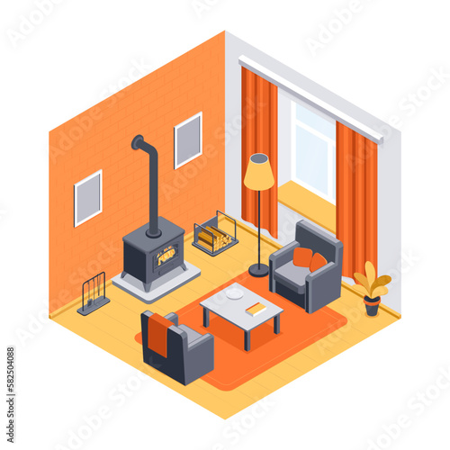 Home Fireplace Isometric Composition