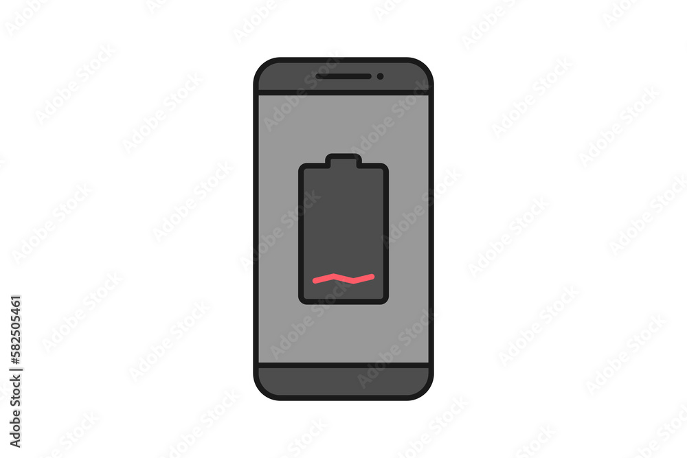 Smartphone battery notification vector icon sign symbol, smartphone and battery low Smartphone battery notification vector icon sign symbol, smartphone and battery low