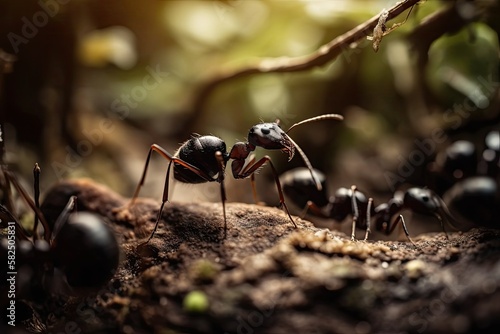 large woodland ants in their natural environment. Generative AI © AkuAku