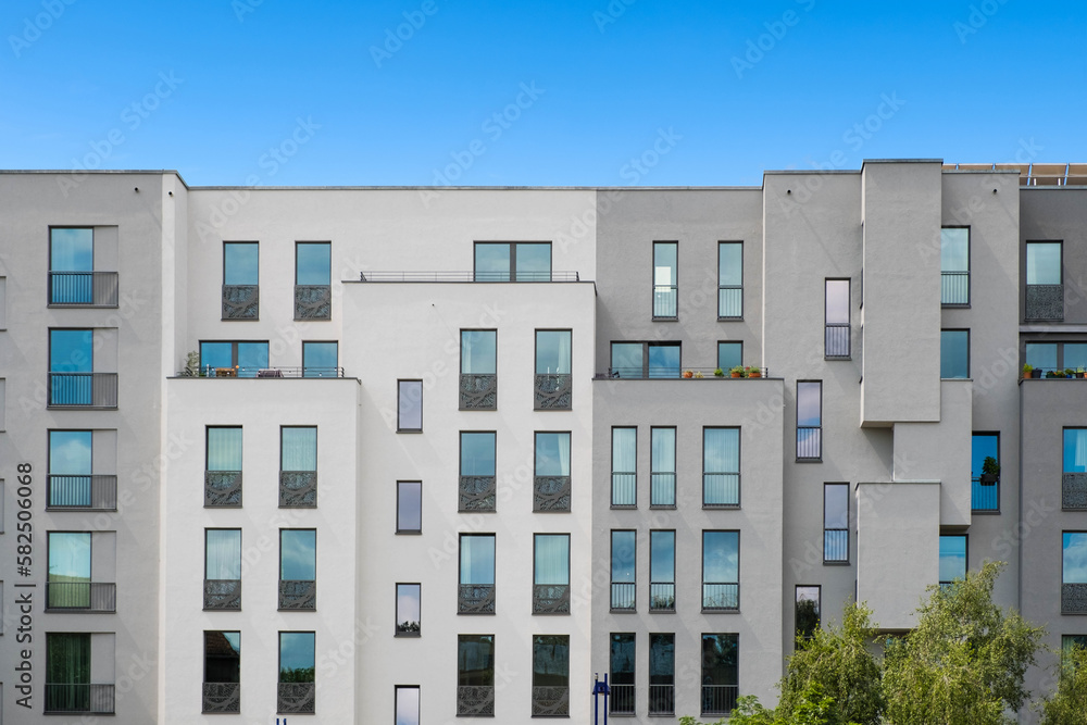 Modern apartment building facade, new apartment buildings exterior