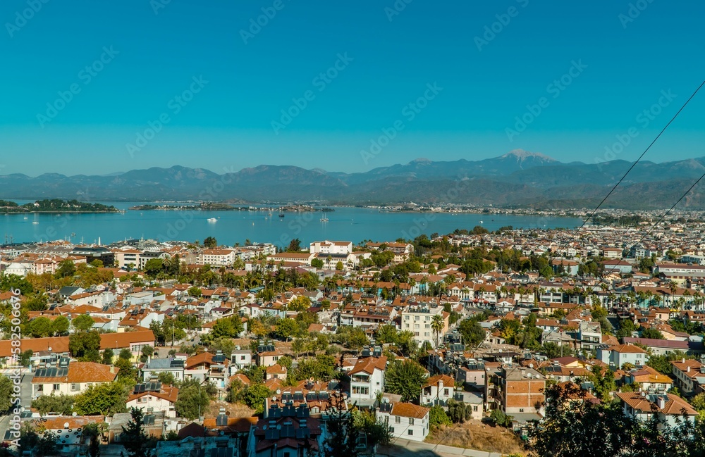 Bird's-eye view of the Fethiye cityscape in Turkey