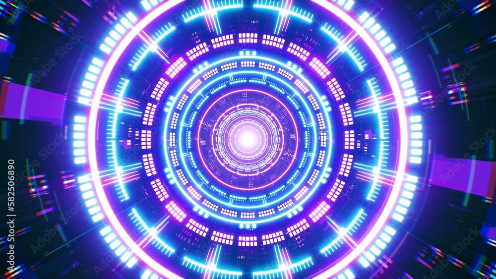 VJ Loop Background of Sci Fi Pattern Lamp Tunnel