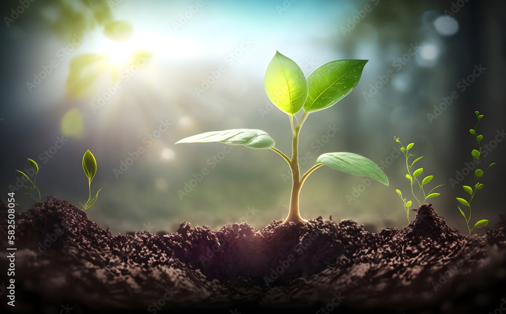 Young Plant Growing In Sunlight AI Generative Young Plant Growing In Sunlight AI Generative