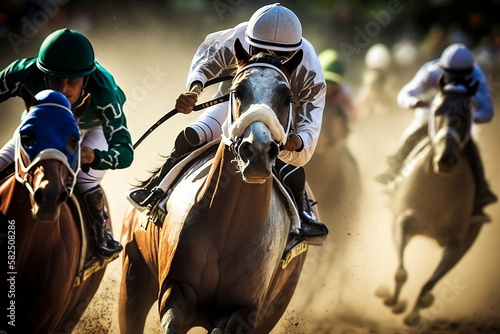 horse and jockey racing at belmont
