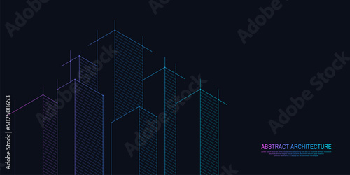 Architectural drawing with building construction. Creative vector illustration of modern architecture