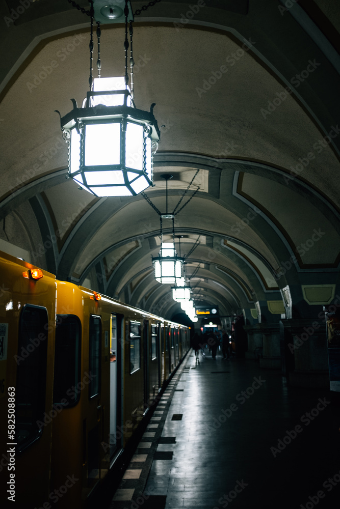 Fototapeta premium Metro in the Berlin Heidelberger Platz railway station in Germany