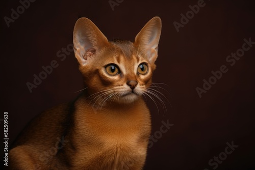 A small ruddy abyssinian cat, kitty on a brown background. Generative AI