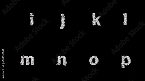 Pack of lowercase letter text and number explosion transformation  with alpha channel. 4k animation rendered.
