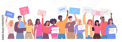 Different modern people protesting for freedom and  called to vote