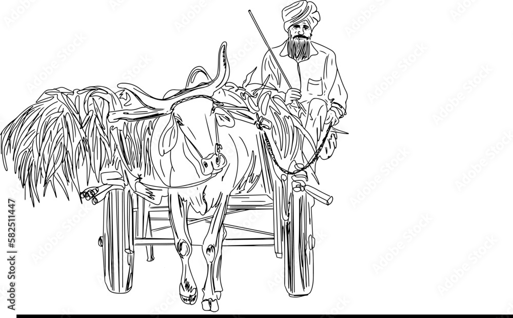 Traditional Punjabi Farmer Riding a Bull Vector Art, Rural Indian ...