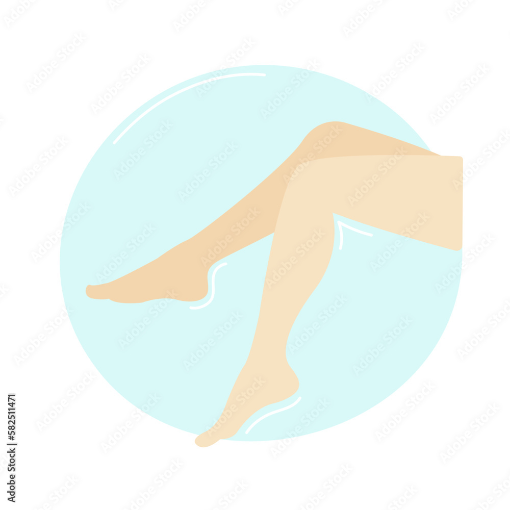 A woman's legs are light on a blue background. Flat style. A woman's legs are light on a blue background. Flat style.