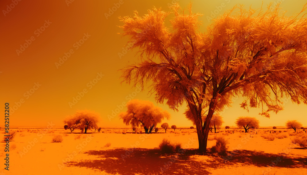 Landscape with the sun, extreme heat. Climate change concept. generate by ai